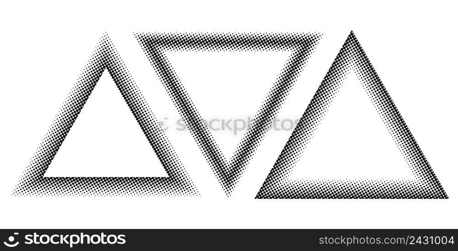 Set Triangle halftone effect, vector template for the design of a triangle with the stroke halftone dots