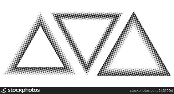 Set Triangle halftone effect, vector template for the design of a triangle with the stroke halftone dots