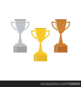 Set trophy winners cup. Golden, silver and bronze trophy cup vector