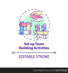 Set up team building activities concept icon. Promoting teamwork culture abstract idea thin line illustration. Isolated outline drawing. Editable stroke. Roboto-Medium, Myriad Pro-Bold fonts used. Set up team building activities concept icon