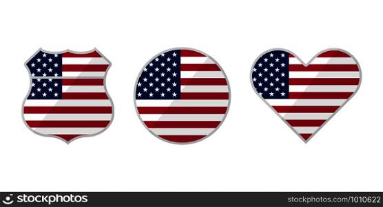 set usa flag different shapes in flat style, vector illustration. set usa flag different shapes in flat style, vector