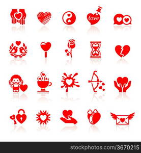 Set valentine&acute;s day red icons, love romantic symbols