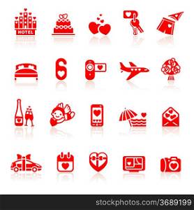 Set valentine&acute;s day red icons, romantic travel symbols