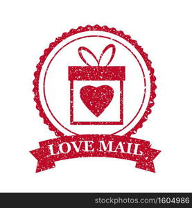 Set Valentine s Day and Wedding Romantic postage st&grunge. Set Valentine s Day and Wedding Romantic Love Mail Gift Box postage grunge st&post card, invitation design. St&in form heart and st&for postcard illustration. Vector, template, isolated