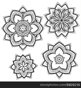 Set vector floral designs, flower mandala on a white background
