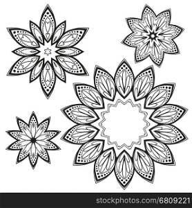Set vector floral designs, flower mandala on a white background