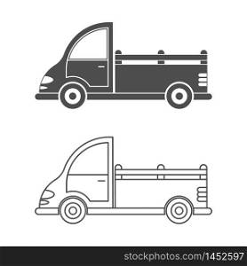 Set vector icon of a car or commercial van. Simple design, isolated on white background. Design for coloring books, websites, and apps