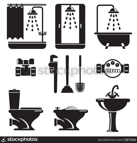 set vector icons of bathroom and toilet equipment