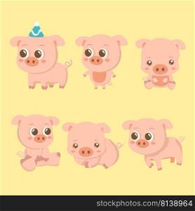 Set Vector Illustrations isolated emotion character cartoon pig.  