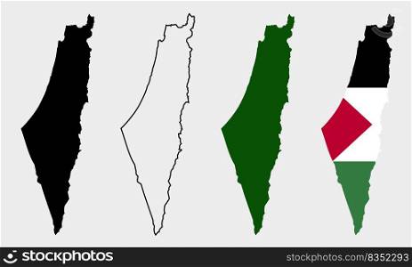 Set vector map flag of palestine isolated on white background. Vector illustration