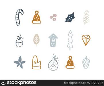 Set Vector xmas doodle scandinavian elements. Christmas and New year decoration. Winter background for fabric, textile, wrapping paper and other decoration illustration.. Set Vector xmas doodle scandinavian elements. Christmas and New year decoration. Winter background for fabric, textile, wrapping paper and other decoration illustration
