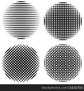 set vertical, horizontal, diagonal stripes in circle calligraphy brush vector sun mandala for comics and manga, intersecting stripes, in a circle, the halftone pattern effect of refraction