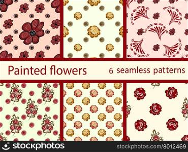 Set vintage flowers seamless vector pattern. Natural berry background. Set vintage flowers seamless vector pattern