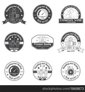 Set Vintage Plumbing, Heating Services logo, labels and badges. Stylish Monochrome design.For your company. Corporate identity concept, business sign template.