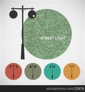 Set vintage street lights on colored backgrounds.. Set vintage street lights on colored backgrounds