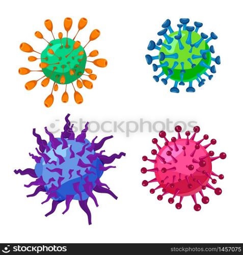 Set Virus, coronavirus, bacteria infection ilness microbe organism cell. Set Virus, coronavirus, bacteria infection ilness, microbe organism cell. Vector illustration isolated cartoon vector style