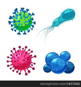Set Viruses bacterias germs microorganisms disease-causing objects pandemic microbes, fungi infection. Set Viruses bacterias germs microorganisms disease-causing objects pandemic microbes, fungi infection. Vector isolated illustration cartoon style icon