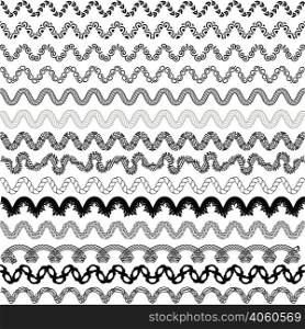 Set wavy ethnic pattern, can be used as a patterned brush , the pattern for frame, vector illustration for printing on textile or design of the website.