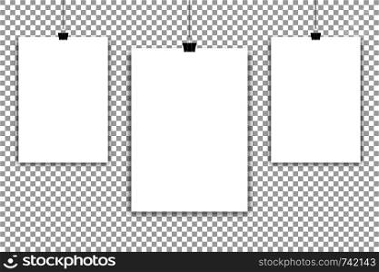 Set White paper sheet or poster hanging on isolated background