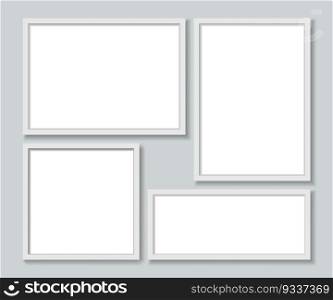 Set white photo frames template. Vector illustration.