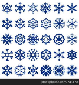 set with blue vector snowflakes placed on transparent background. snowflakes vector set