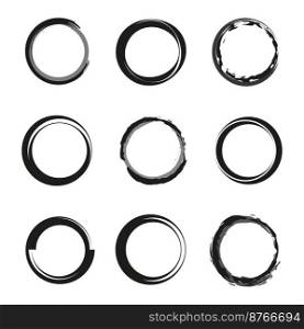 set with brush circles. Ink paint brush stain. Vector illustration. Stock image. EPS 10.