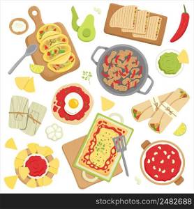Set with different Mexican food. Vector illustration