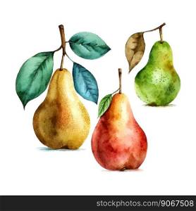 Set with watercolor pears. Vector.. Set with watercolor pears. Vector hand drawn painted