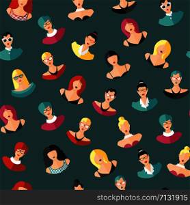 Set woman face hairstylein color. Girls vector illustration.. Set woman face hairstylein color. Girls vector illustration. Trend flat style. Seamless pattern.