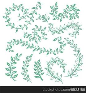 Set wreaths and laurel hand painted green branches vector image