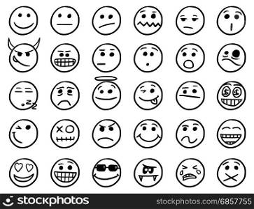 Set01 of smiley icons drawings doodles in black and white