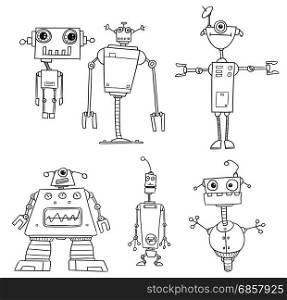 Set03 of cartoon vector doodle robots