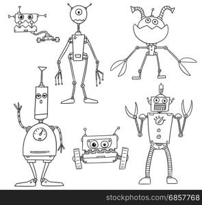 Set04 of cartoon vector doodle robots