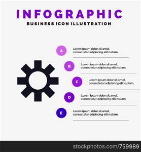 Setting, Cog, Gear Solid Icon Infographics 5 Steps Presentation Background