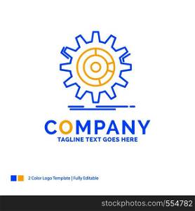 setting, data, management, process, progress Blue Yellow Business Logo template. Creative Design Template Place for Tagline.