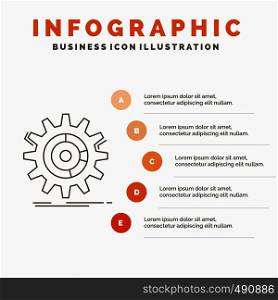 setting, data, management, process, progress Infographics Template for Website and Presentation. Line Gray icon with Orange infographic style vector illustration. Vector EPS10 Abstract Template background