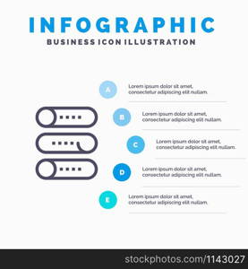 Setting, Device, Switch, On Off Blue Infographics Template 5 Steps. Vector Line Icon template