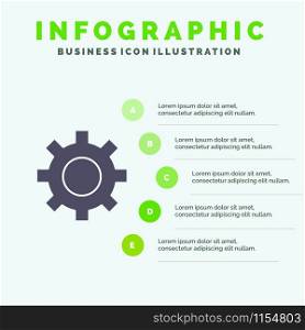 Setting, Gear, Interface, User Solid Icon Infographics 5 Steps Presentation Background