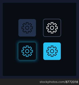 Setting gear UI elements kit. Software configuration isolated vector components. Flat navigation menus and interface buttons template. Dark theme web design widget collection for mobile application. Setting gear UI elements kit