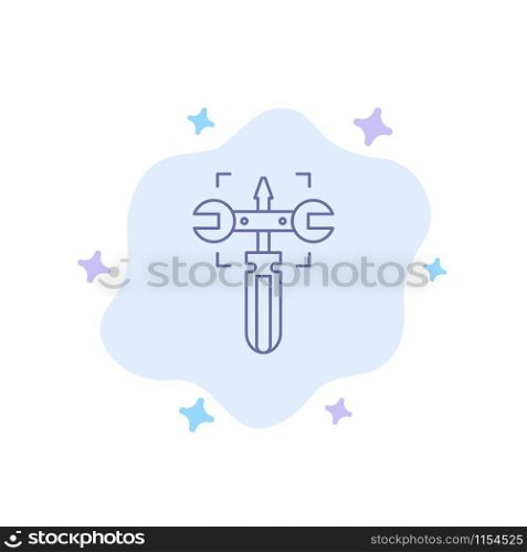 Setting, Gear, Wrench, Screw Blue Icon on Abstract Cloud Background