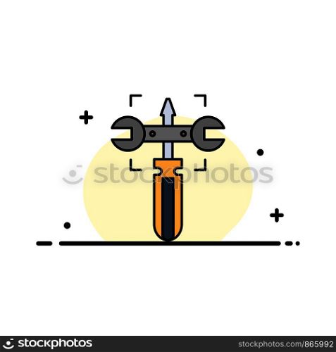 Setting, Gear, Wrench, Screw Business Flat Line Filled Icon Vector Banner Template