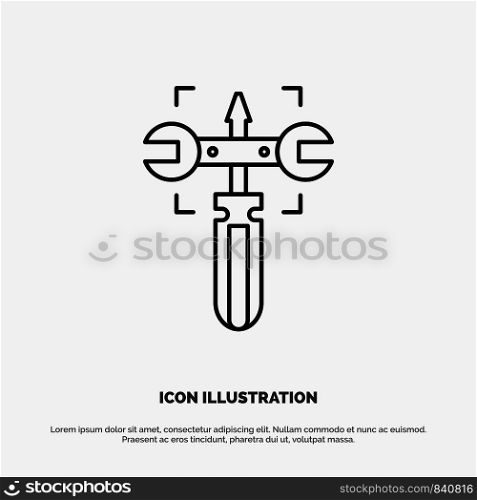 Setting, Gear, Wrench, Screw Line Icon Vector