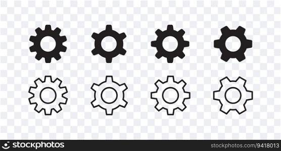 Setting gears icons. Gear signs flat and linear. Vector scalable graphics