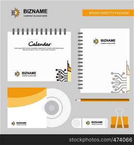 Setting Logo, Calendar Template, CD Cover, Diary and USB Brand Stationary Package Design Vector Template
