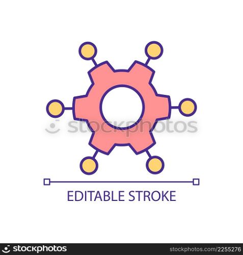 Setting of digital network RGB color icon. Information technology management. Community building. Isolated vector illustration. Simple filled line drawing. Editable stroke. Arial font used. Setting of digital network RGB color icon