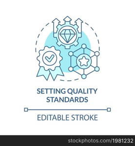 Setting quality standarts blue concept icon. Performance control. Service guarantee. Brand planning abstract idea thin line illustration. Vector isolated outline color drawing. Editable stroke. Setting quality standarts blue concept icon