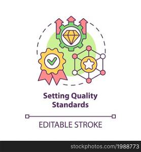 Setting quality standarts concept icon. Performance control. Service guarantee for customer. Brand planning abstract idea thin line illustration. Vector isolated outline color drawing. Editable stroke. Setting quality standarts concept icon
