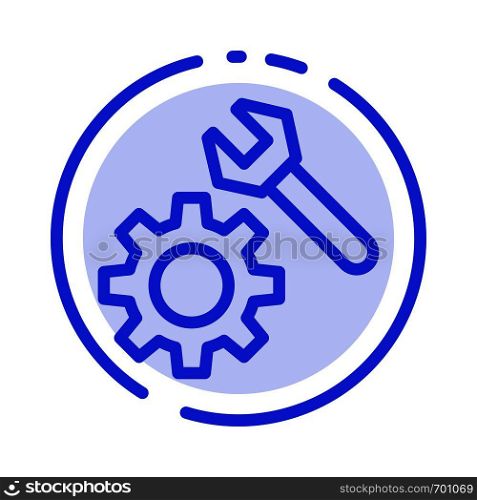 Setting, Wrench, Gear Blue Dotted Line Line Icon