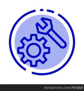Setting, Wrench, Gear Blue Dotted Line Line Icon