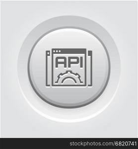 Settings API Icon. Flat Design.. Settings API Icon. Business and Marketing. Isolated Illustration. Web Pages with text API and Gear in front.